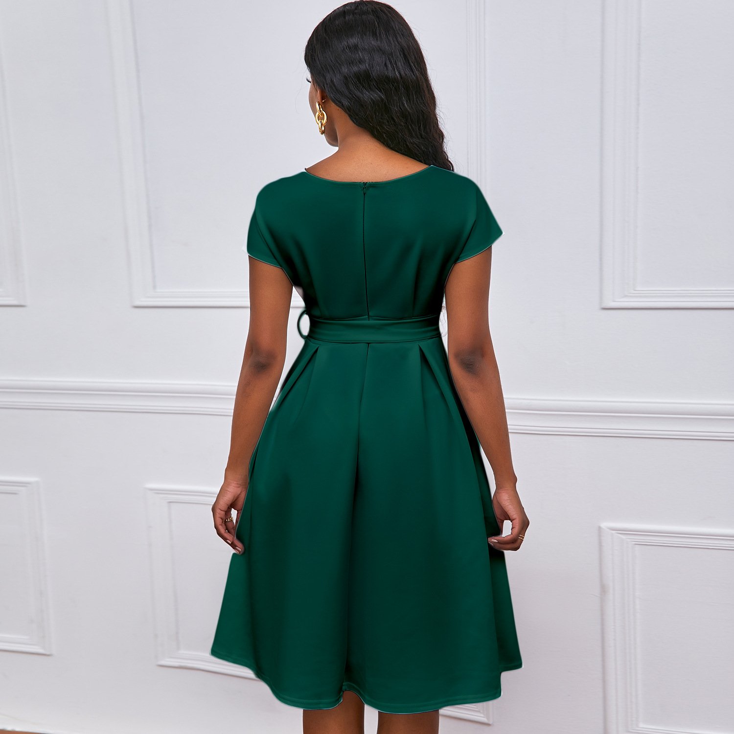 Custom Casual Mini Dress Short Sleeve OEM/ODM 2024 Super September Loose Casual Short sleeve belted flowy women's dress clothing