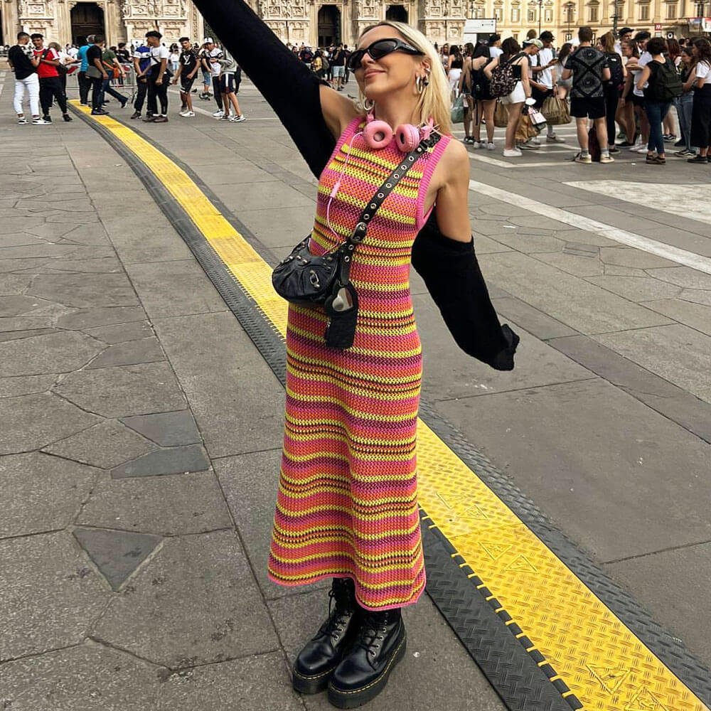 boho dresses women summer Knitted Stripe Women Maxi casual Dress Bodycon Long sweater dress fashion clothing for women