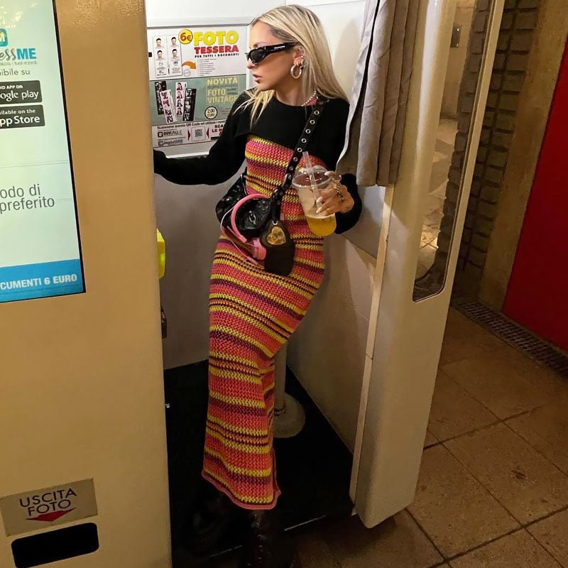 boho dresses women summer Knitted Stripe Women Maxi casual Dress Bodycon Long sweater dress fashion clothing for women