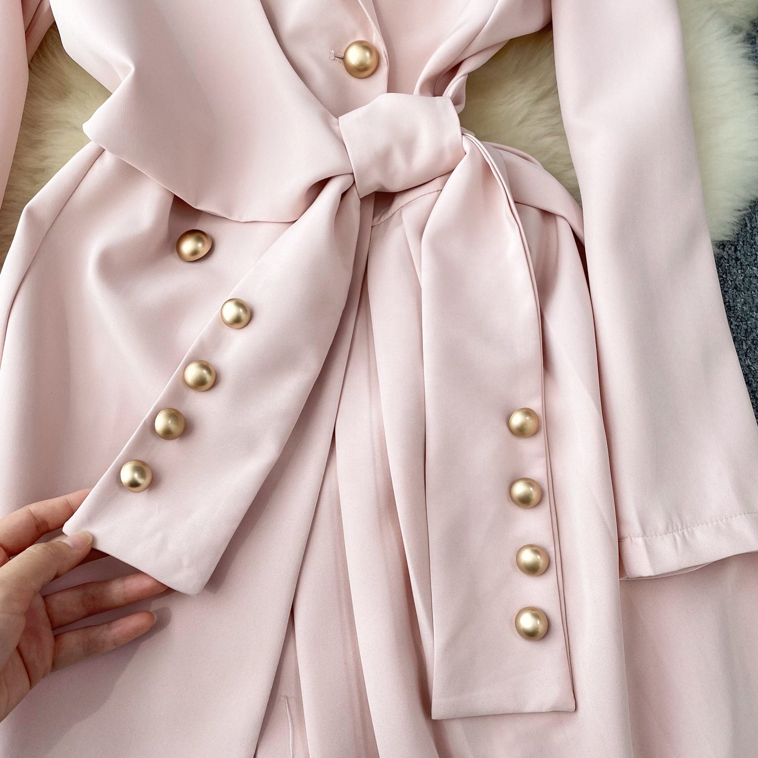 Wholesale Women New Arrival Spring Autumn Fashion V -Neck Long Sleeve Pleated Woman Blazer Casual Dress