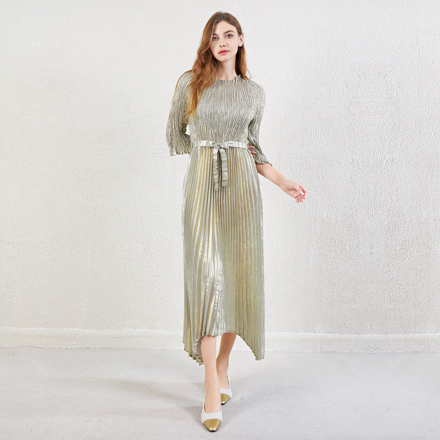 2024 Miyake Pleated Loose Casual Dress Women's Irregular Belt Large Size Dress Women's Elegant Casual Dress