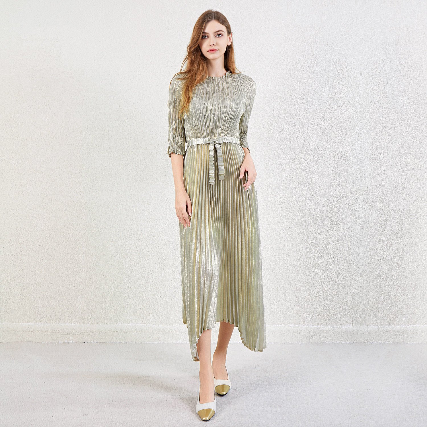 2024 Miyake Pleated Loose Casual Dress Women's Irregular Belt Large Size Dress Women's Elegant Casual Dress