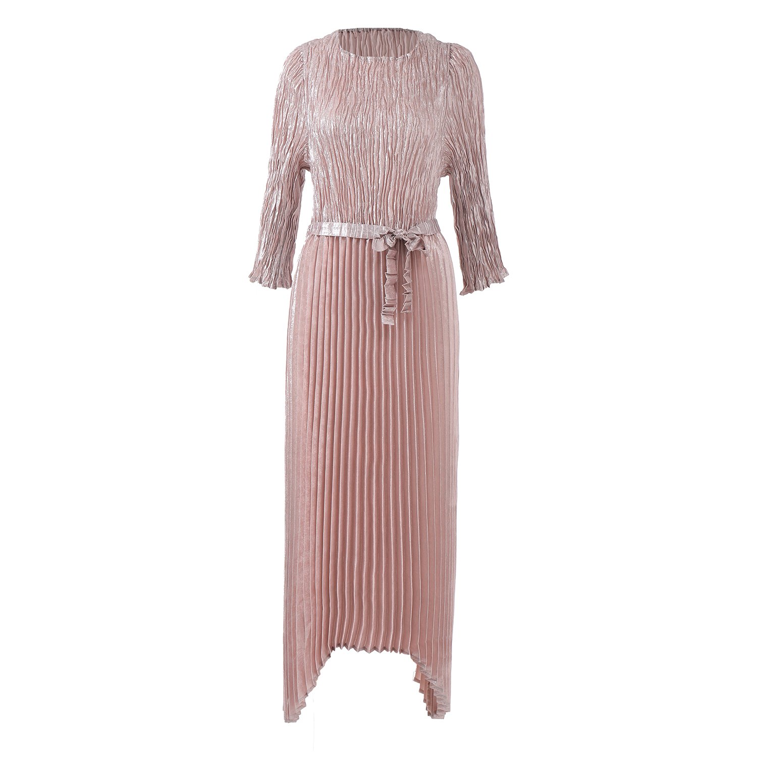 2024 Miyake Pleated Loose Casual Dress Women's Irregular Belt Large Size Dress Women's Elegant Casual Dress