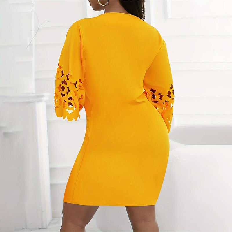 Plus Size Turkish Women's Elegant knitted stretch dresses robe Female hollow out sleeve high waist midi dress