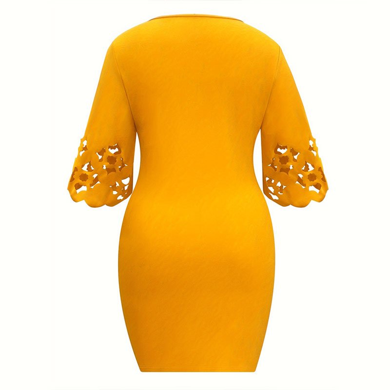 Plus Size Turkish Women's Elegant knitted stretch dresses robe Female hollow out sleeve high waist midi dress