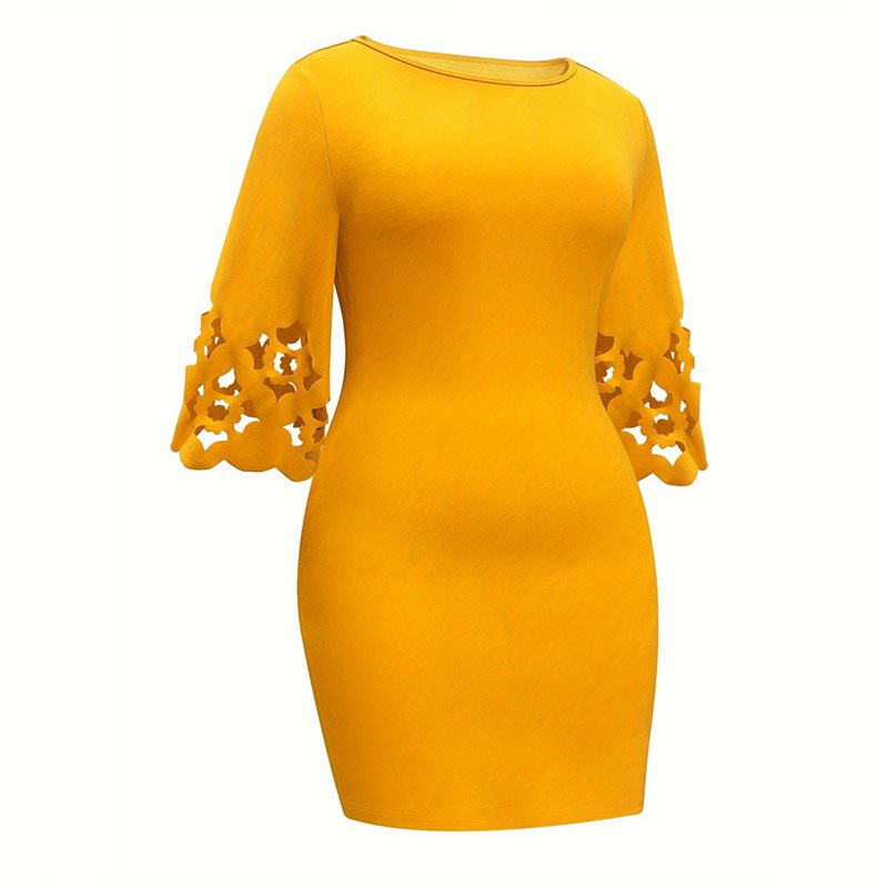 Plus Size Turkish Women's Elegant knitted stretch dresses robe Female hollow out sleeve high waist midi dress