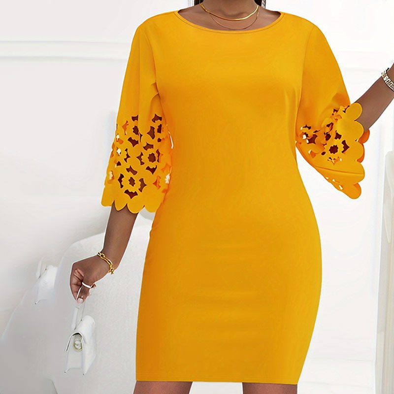 Plus Size Turkish Women's Elegant knitted stretch dresses robe Female hollow out sleeve high waist midi dress