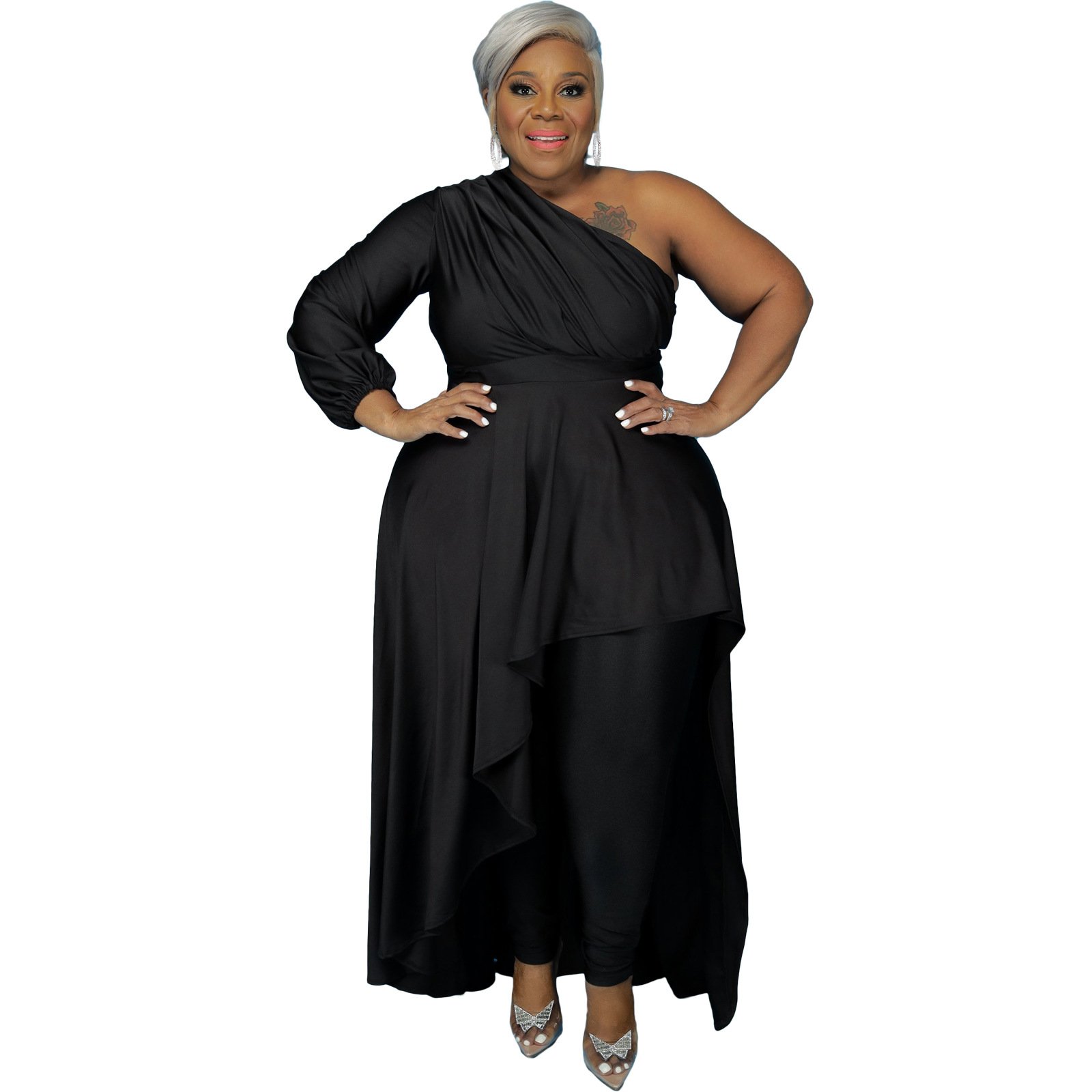 Drop shipping one shoulder solid color irregular casual Plus Size Women's Dresses plus size dress for woman
