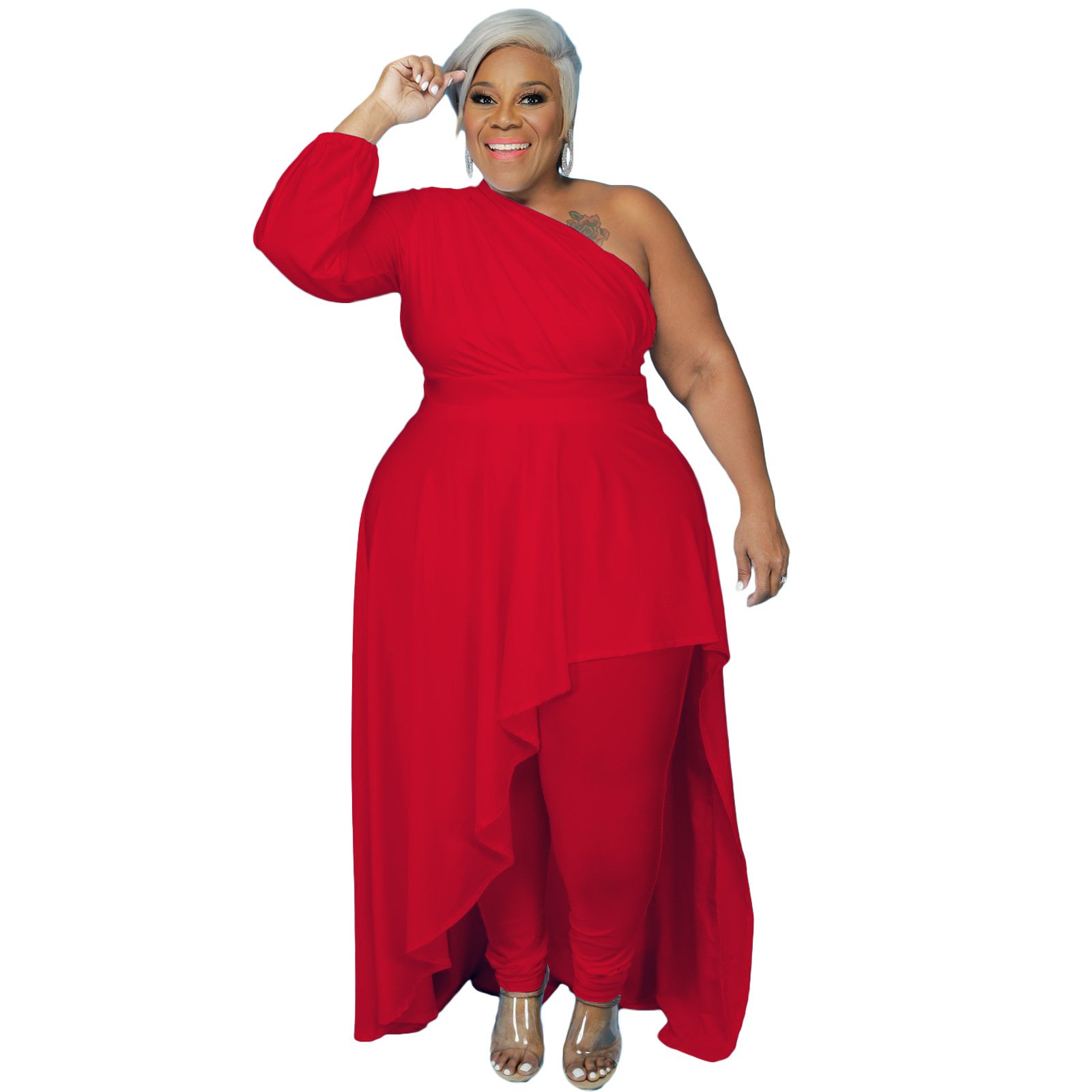 Drop shipping one shoulder solid color irregular casual Plus Size Women's Dresses plus size dress for woman