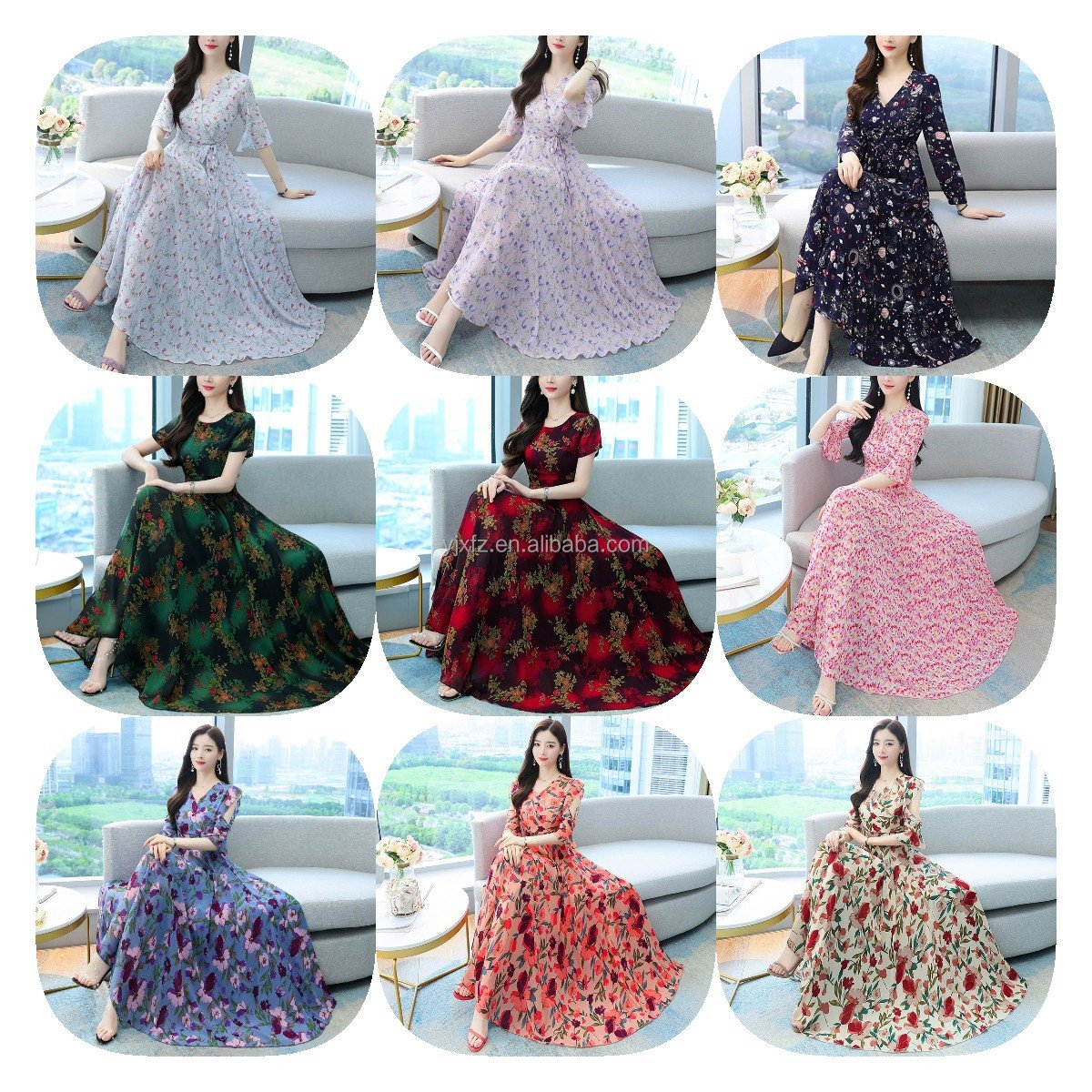 Summer Fair Lady Round Collar Waist Beach Skirt Chiffon Dress Of High Quality