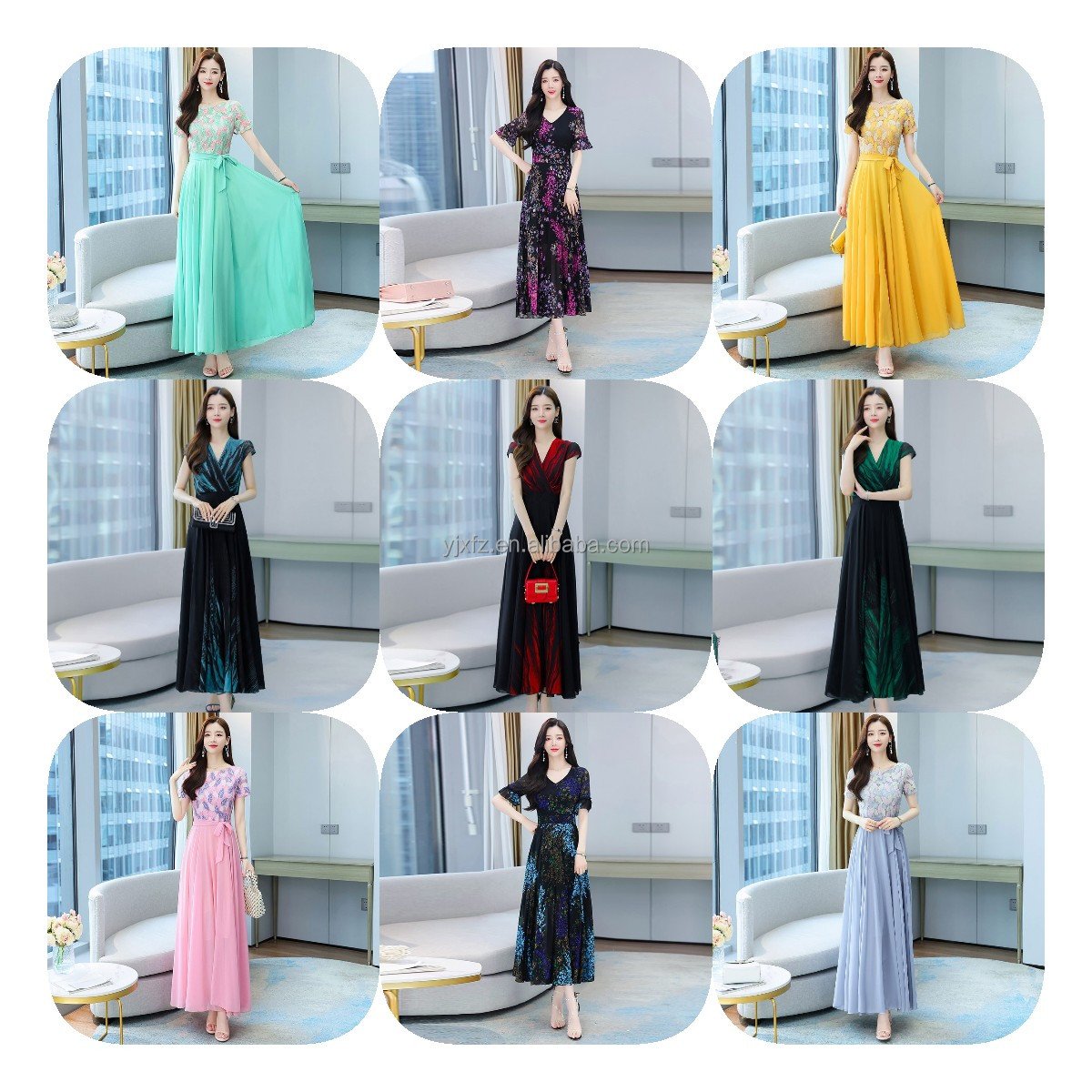 Summer Fair Lady Round Collar Waist Beach Skirt Chiffon Dress Of High Quality