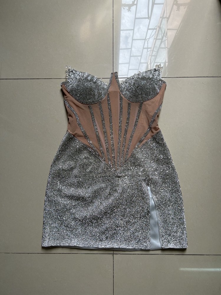 New Women Clothes Elegant Strapless Sleeveless Sexy Rhinestone Prom Party Casual Dresses