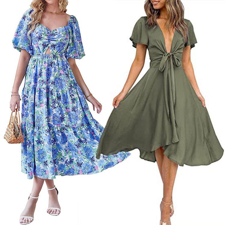 Daily casual ins style summer plus size wrap long dress high quality breathable ladies casual dress