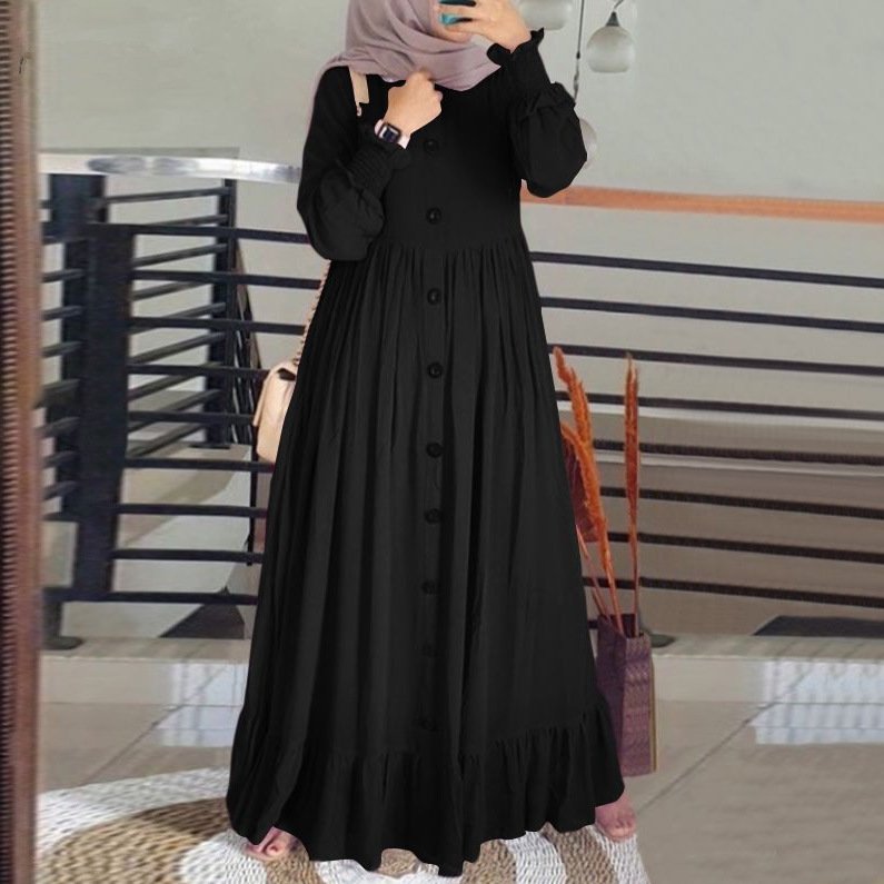 2024Spring and Autumn Women's New Literary Retro Casual Loose Large Size Dress Islamic Women Muslim Round crew neck Long Dresses