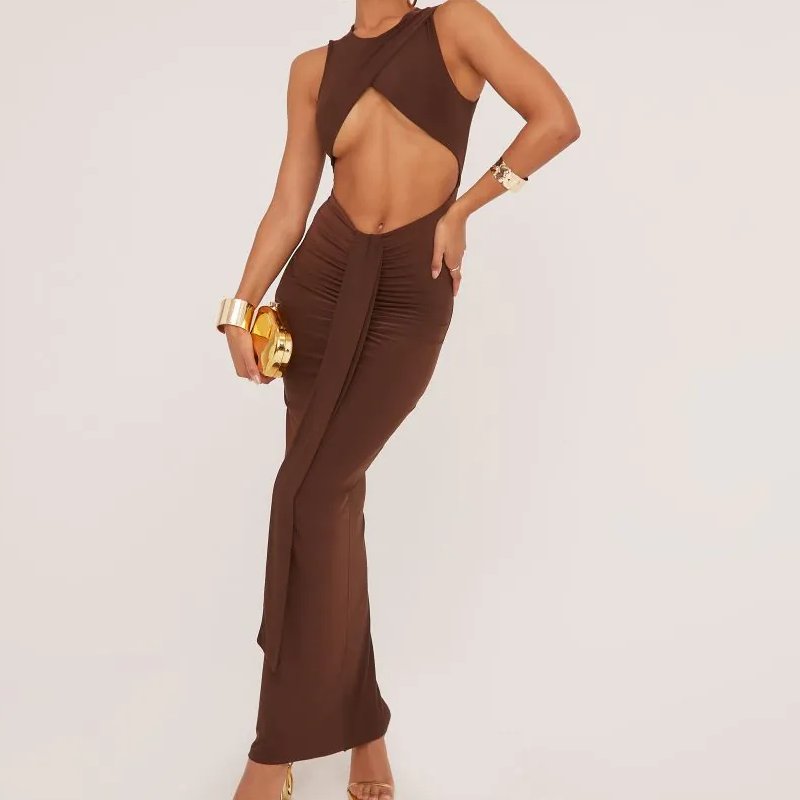 wholesale Lady sleeveless cut out front wrap detail maxi length Dresses For Women