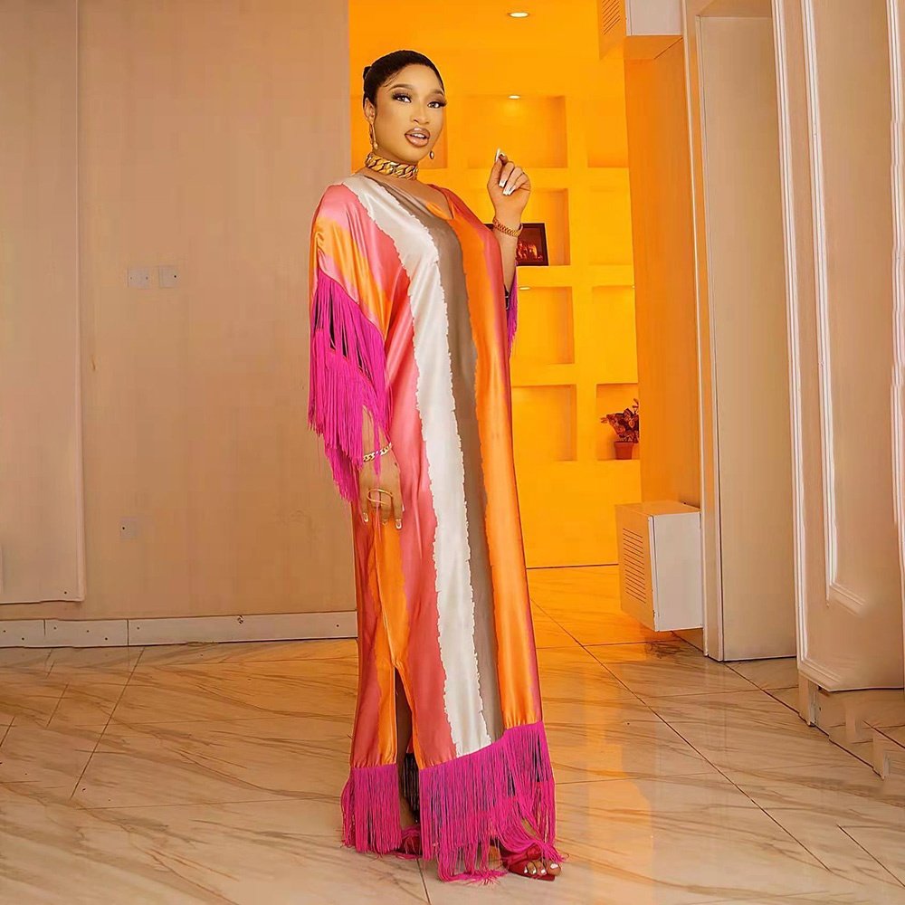 Cheap high quality african print dress Smooth rayon african print plus size maxi dress tassels women smart casual dress