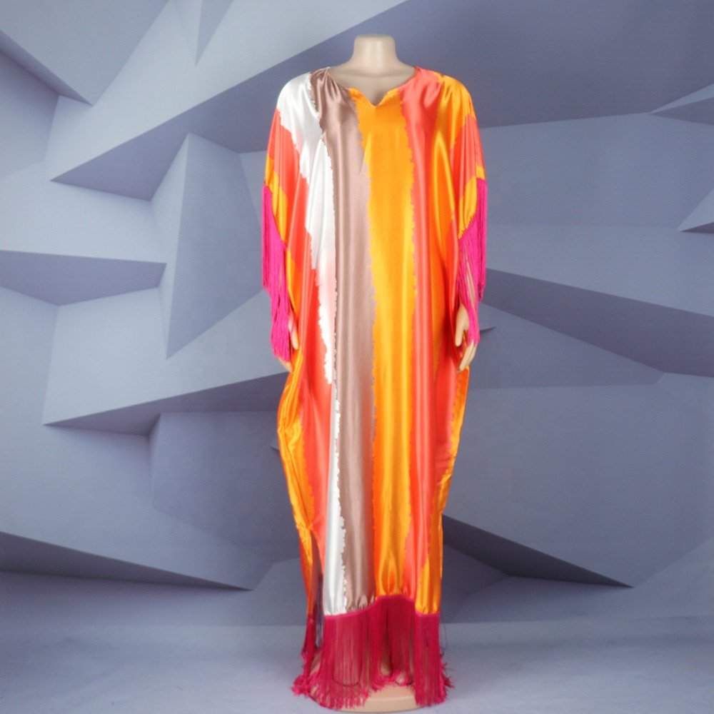 Cheap high quality african print dress Smooth rayon african print plus size maxi dress tassels women smart casual dress