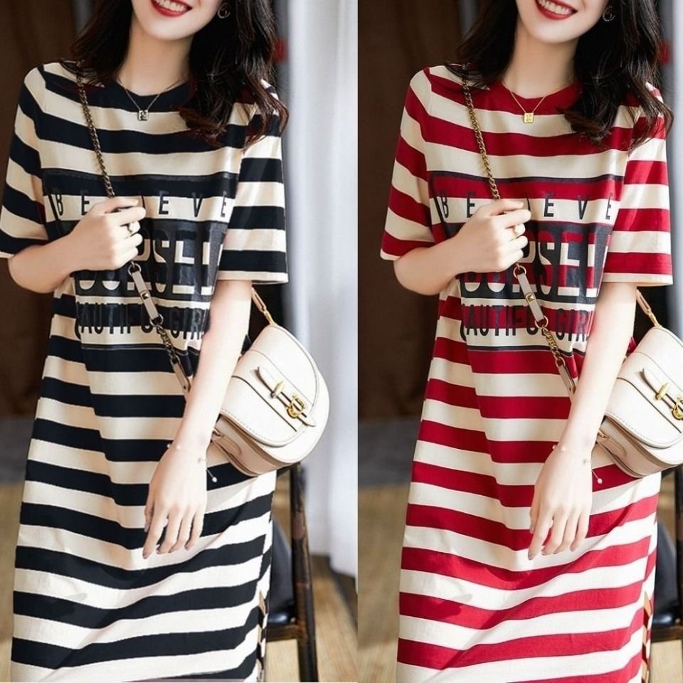 Summer Casual Dresses Round Neck Women's Dresses slim-fit Midi dress