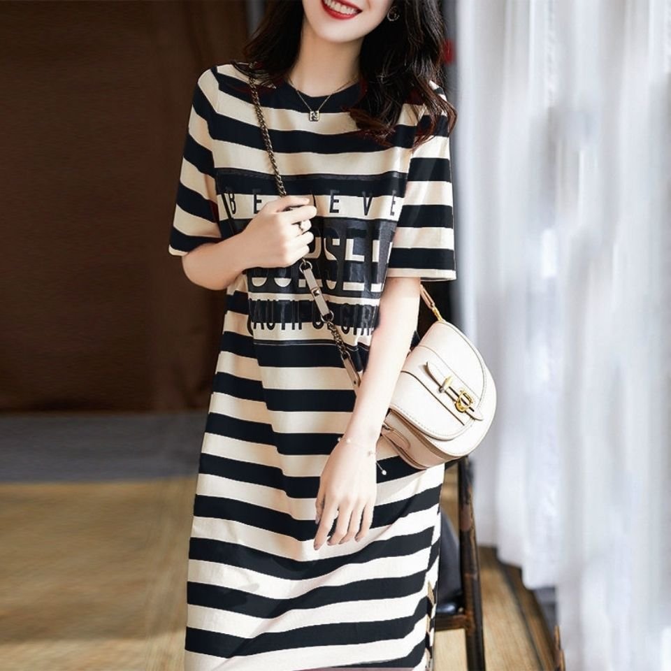 Summer Casual Dresses Round Neck Women's Dresses slim-fit Midi dress