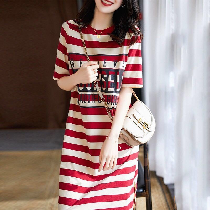 Summer Casual Dresses Round Neck Women's Dresses slim-fit Midi dress