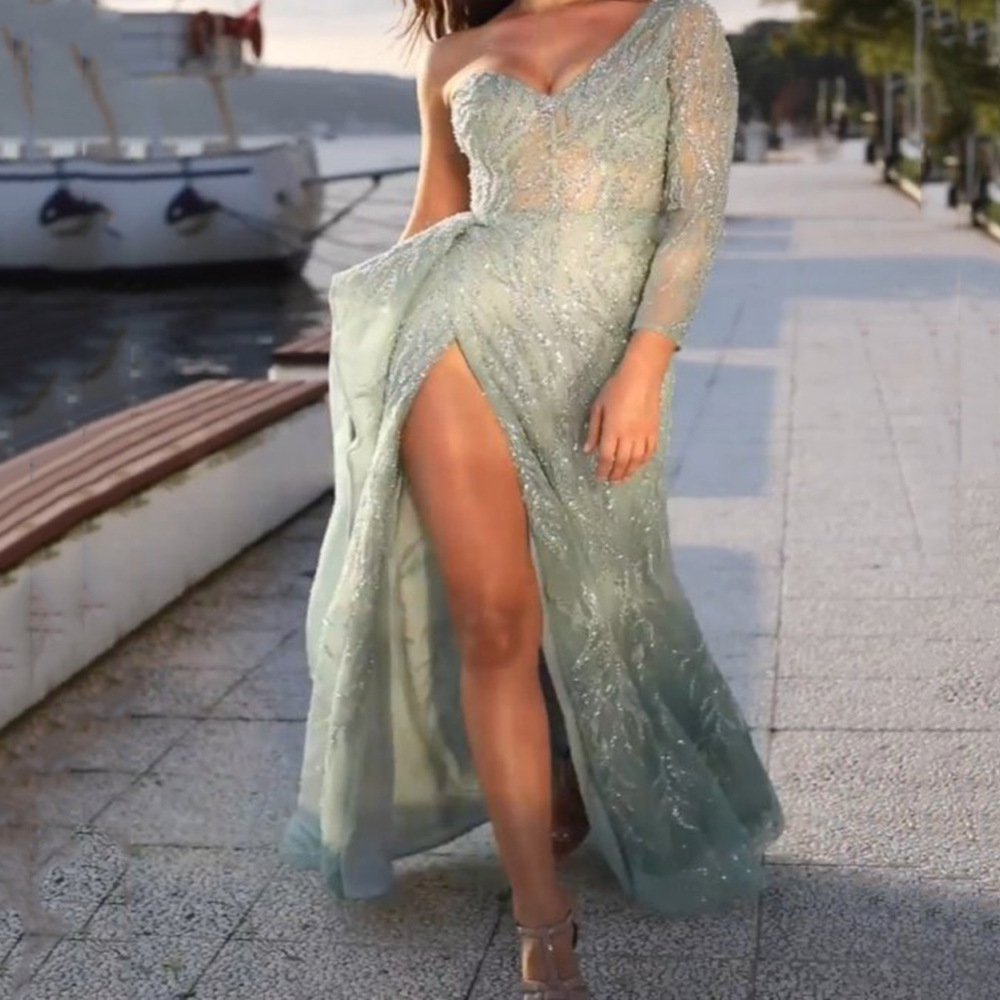 New Latest Promotion Price Elegant Women's Banquet Evening Dress Dress Sequin Slit Party Dress