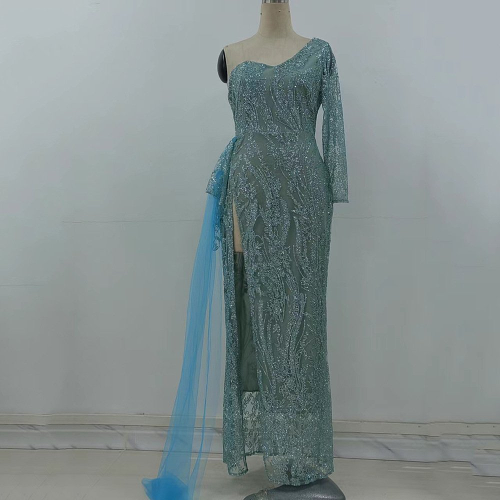 New Latest Promotion Price Elegant Women's Banquet Evening Dress Dress Sequin Slit Party Dress