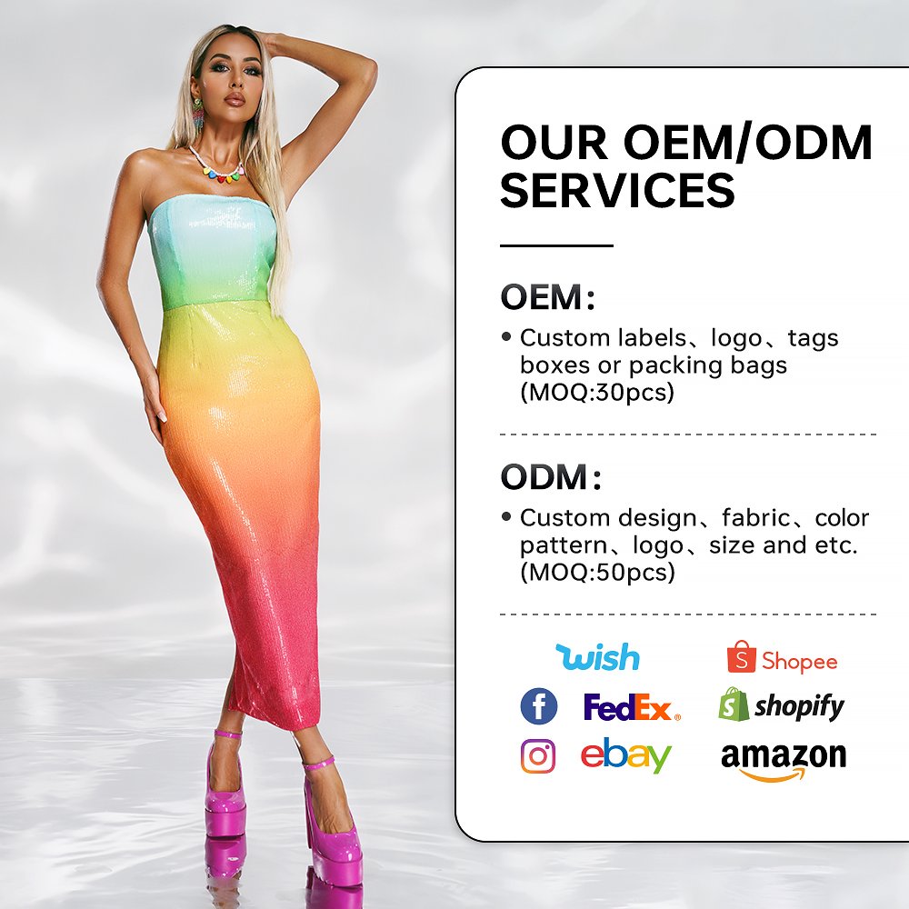 BEISHI Ladies Fashion Show Off Shoulder Bodycon Midi Strapless Sequin Custom Dress Women Party