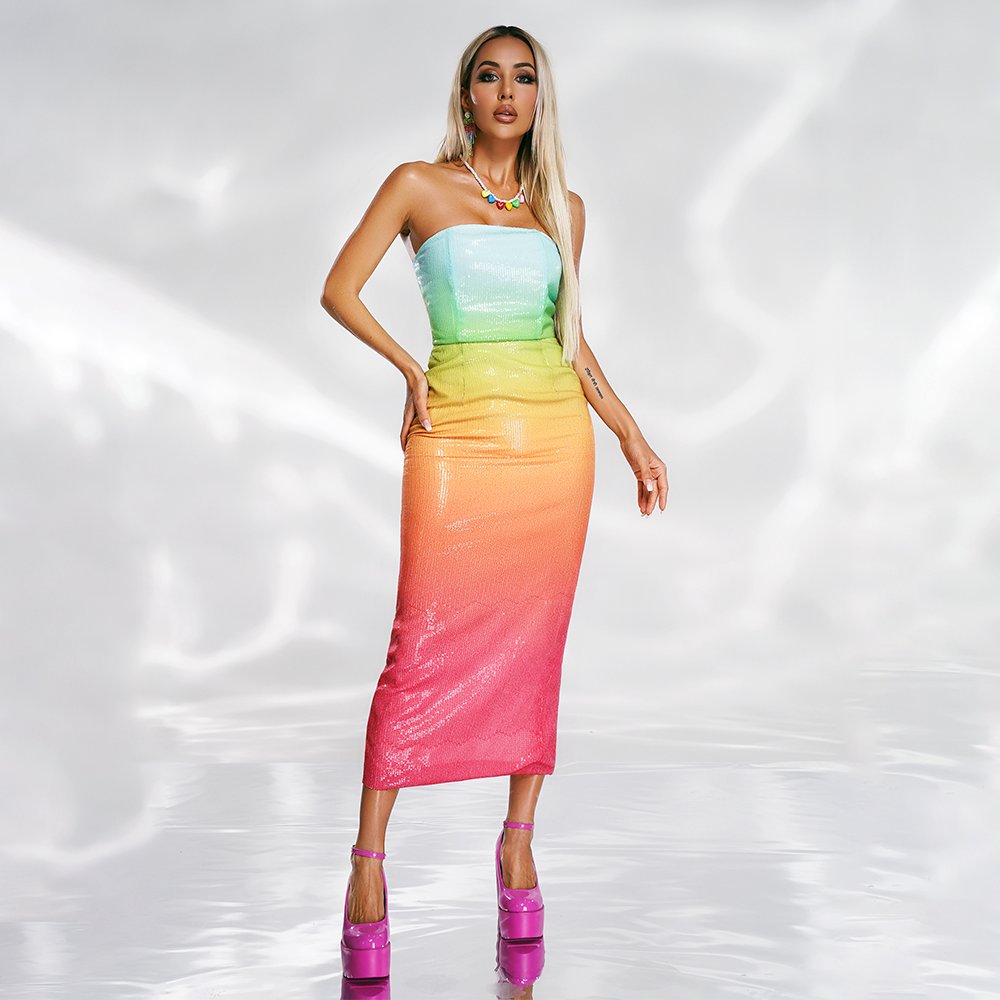 BEISHI Ladies Fashion Show Off Shoulder Bodycon Midi Strapless Sequin Custom Dress Women Party
