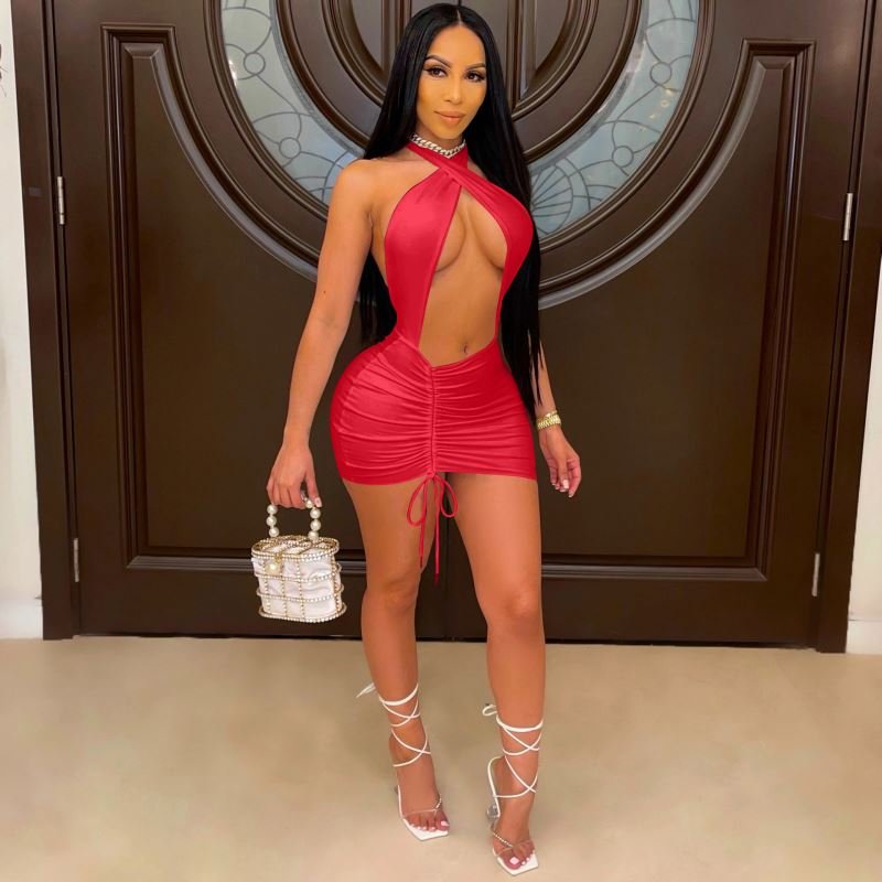 Summer Plus Size Dress Women Ladies Halter Cut Out Backless Party Sexy Club Evening Bodycon Dresses Mini Girls' Casual Dresses