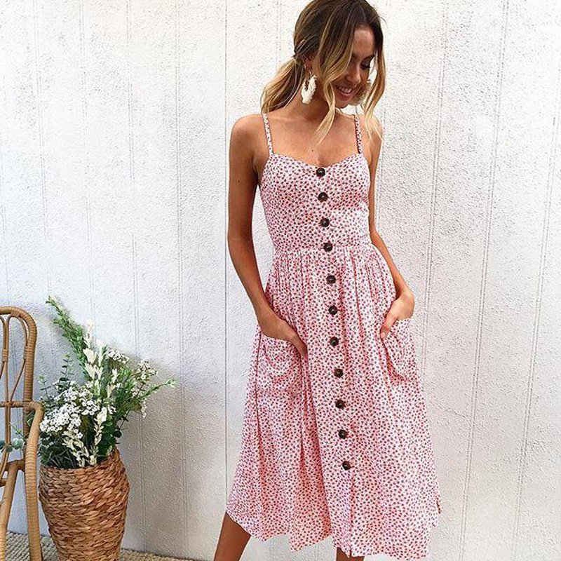 2020 Hot sale mujer floral printing summer slip dresses for women bohemia printing dresses