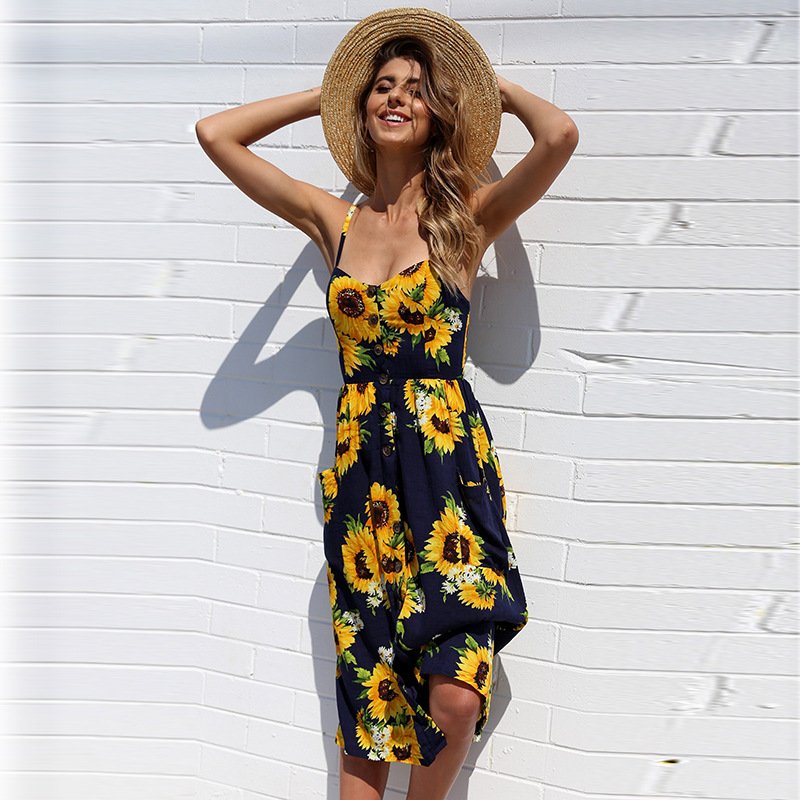 2020 Hot sale mujer floral printing summer slip dresses for women bohemia printing dresses