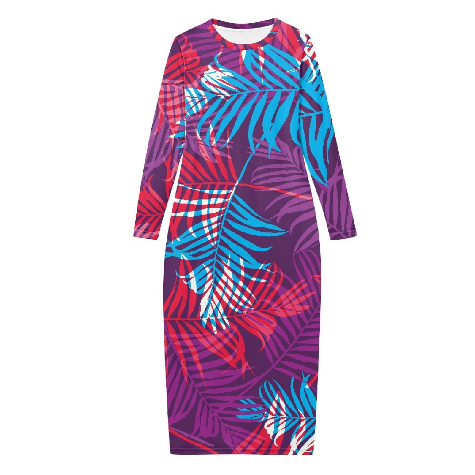 Elegant Hawaiian Tribal Leaf Design Womens Maxi Dresses Long Sleeve Round Neck Casual Fall Sweater Dress Bodycon Long Midi Dress