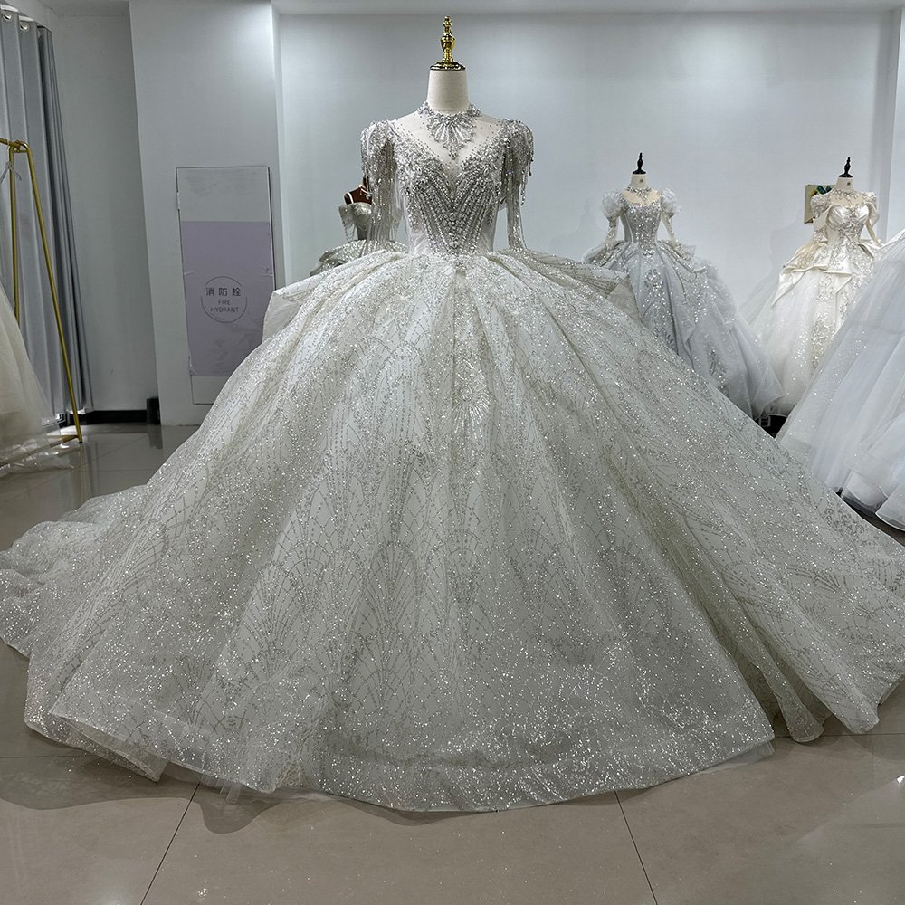 Jancember XS062 Crystal Tassel Short Sleeve Bridal Wedding Dresses With Long Tail