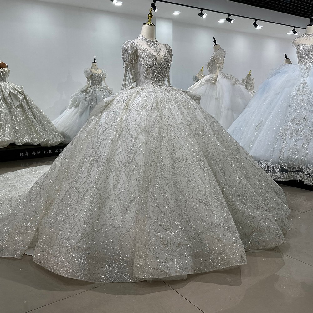 Jancember XS062 Crystal Tassel Short Sleeve Bridal Wedding Dresses With Long Tail
