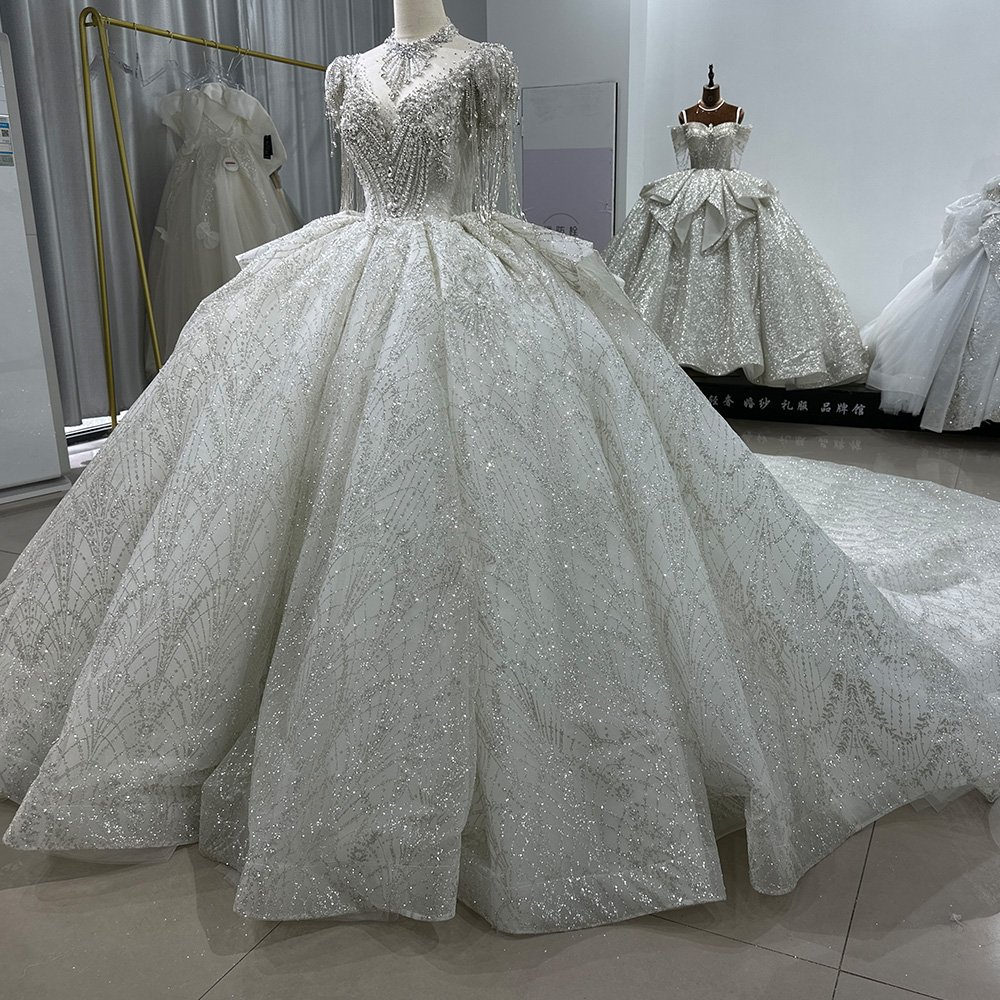 Jancember XS062 Crystal Tassel Short Sleeve Bridal Wedding Dresses With Long Tail