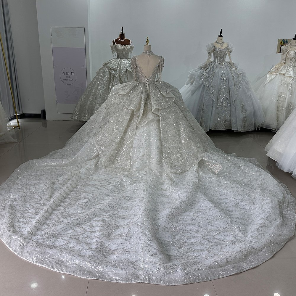 Jancember XS062 Crystal Tassel Short Sleeve Bridal Wedding Dresses With Long Tail