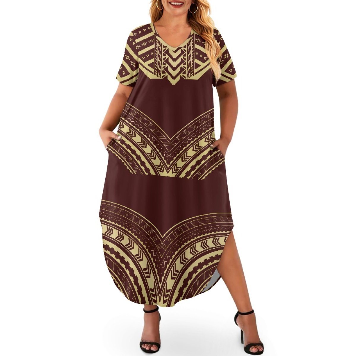 Pasifika Fashion Women's Short Sleeve Plus Size Dress Custom Printing On Demand Loose Women's Casual Dress
