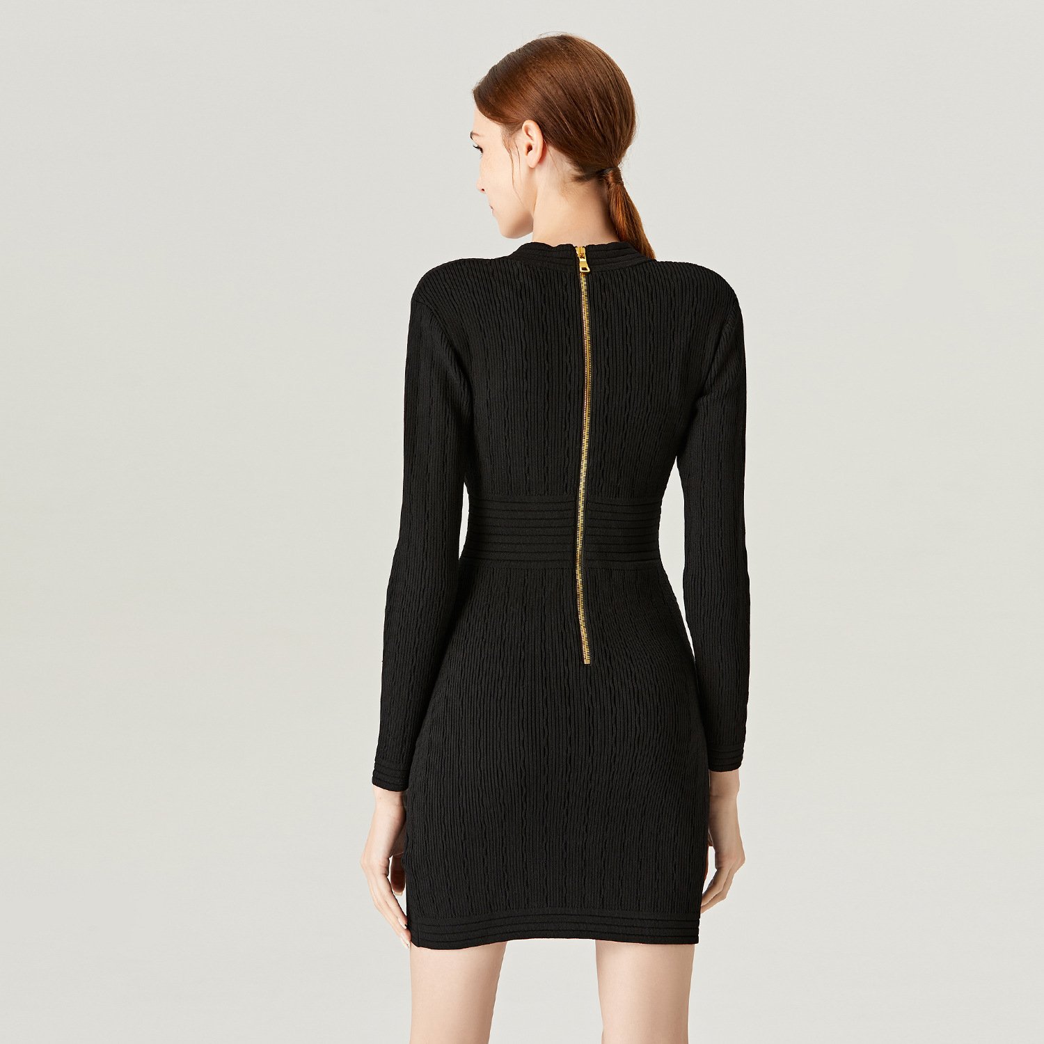 Soiling Hot selling fall winter long sleeve v neck balmainn one step skirts office short knit graceful dress with button