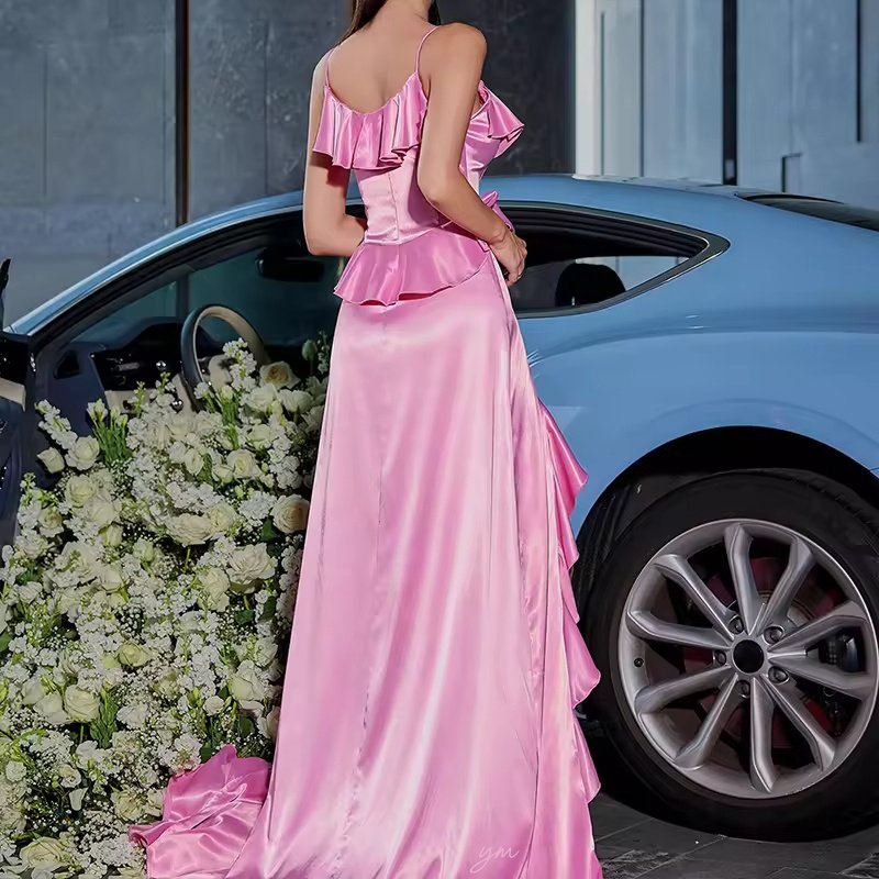 Custom Original high quality bright luxury modest puff sleeve ladies robe femme elegant casual dresses