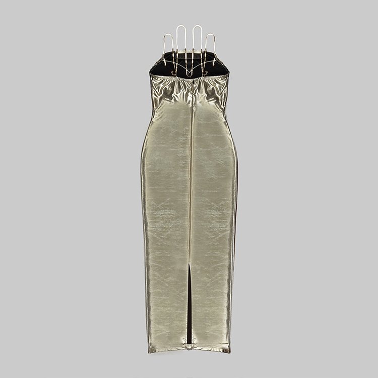 New Fashion Sexy Long Ladies Gown Prom Dinner Silver Spaghetti Strap Luxury Evening Dresses