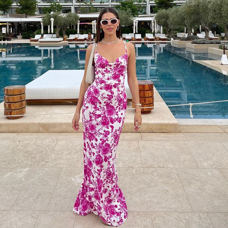 Lygens 5977 Floral Print Backless Spaghetti Sexy Women'S Dresses Casual Y2K Streetwear Summer Clothes Elegant 2024 Evening Lady