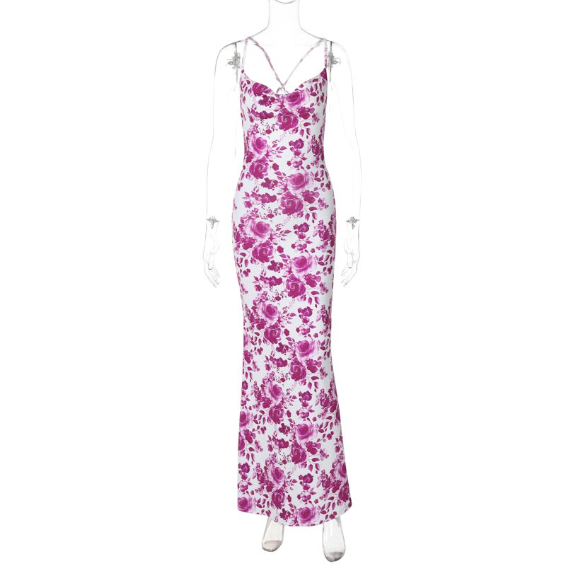 Lygens 5977 Floral Print Backless Spaghetti Sexy Women'S Dresses Casual Y2K Streetwear Summer Clothes Elegant 2024 Evening Lady