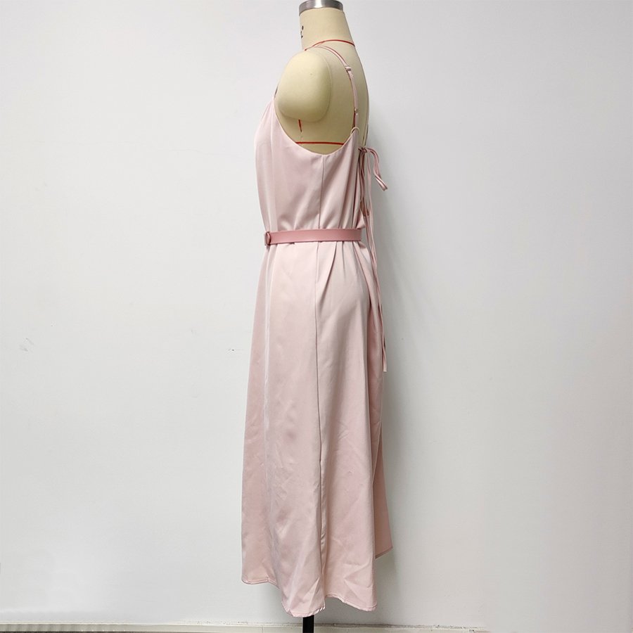 Summer High Quality Backless Sleeveless Casual Pure Color Elegant Silk Dress Evening Satin Dress For Women