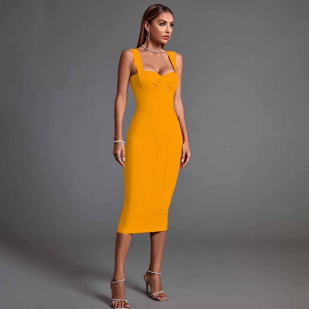 Ocstrade New Arrivals Summer Simple Bandage Dress Solid Color Sleeveless Elegant Women High Waist Zipper Midi Casual Dresses