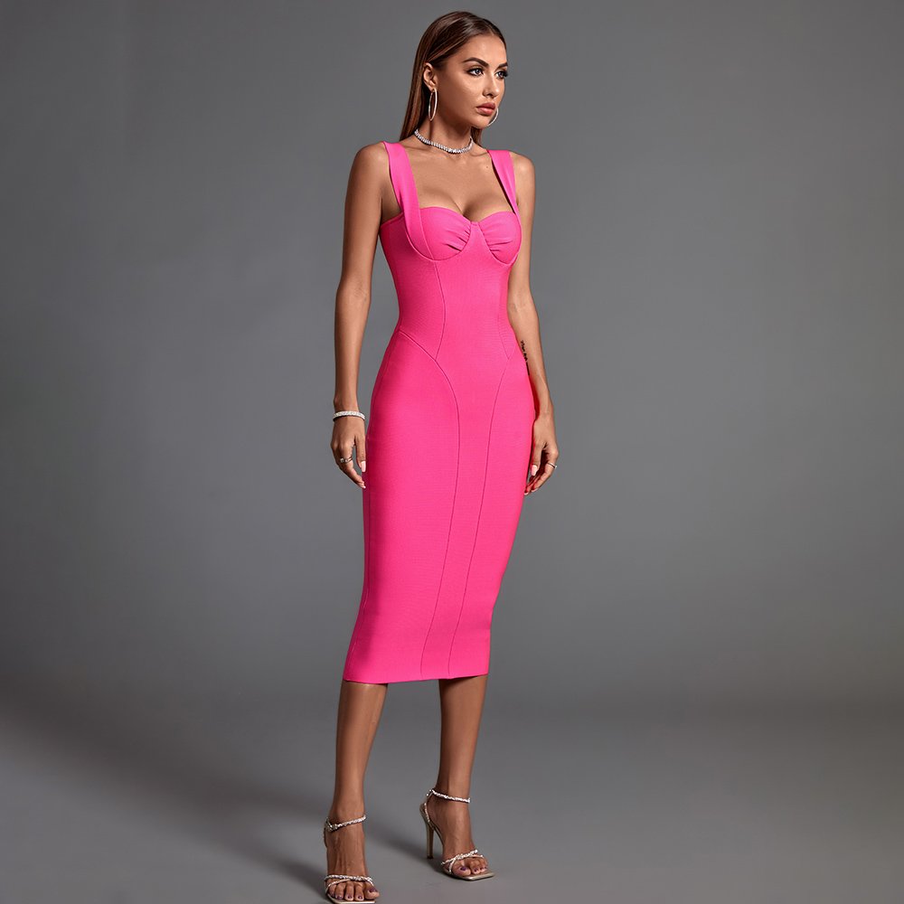 Ocstrade New Arrivals Summer Simple Bandage Dress Solid Color Sleeveless Elegant Women High Waist Zipper Midi Casual Dresses