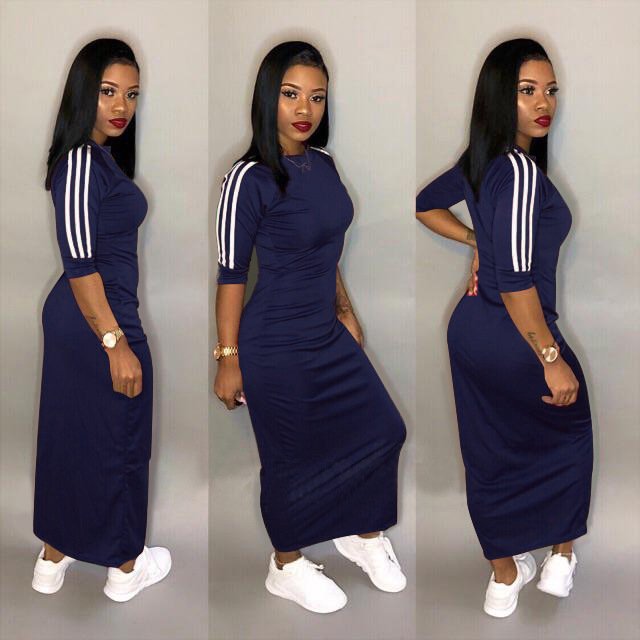 Spring Casual Solid Maxi bodycon Dress Ladies O-neck Lengthen stripe Sleeve Skinny Lounge wear Elegant Women Dress