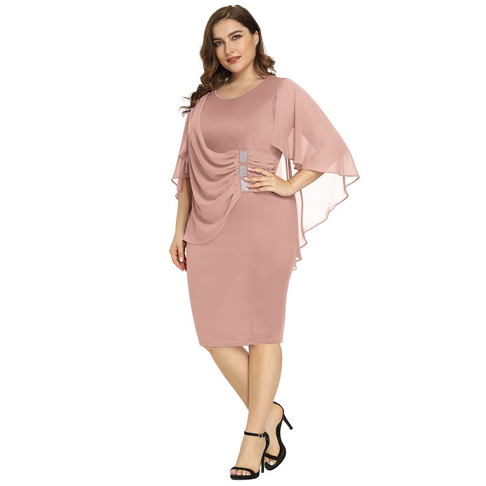 Oem Women's Overlay Sleeveless Crew Neck Hips-wrapped dress Ladies Solid Color Chiffon Plus Size Casual Dress