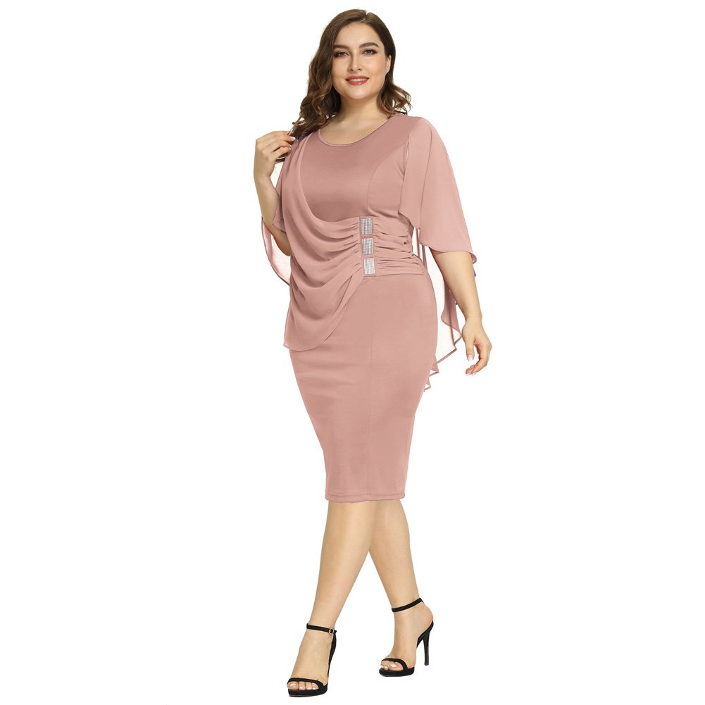 Oem Women's Overlay Sleeveless Crew Neck Hips-wrapped dress Ladies Solid Color Chiffon Plus Size Casual Dress