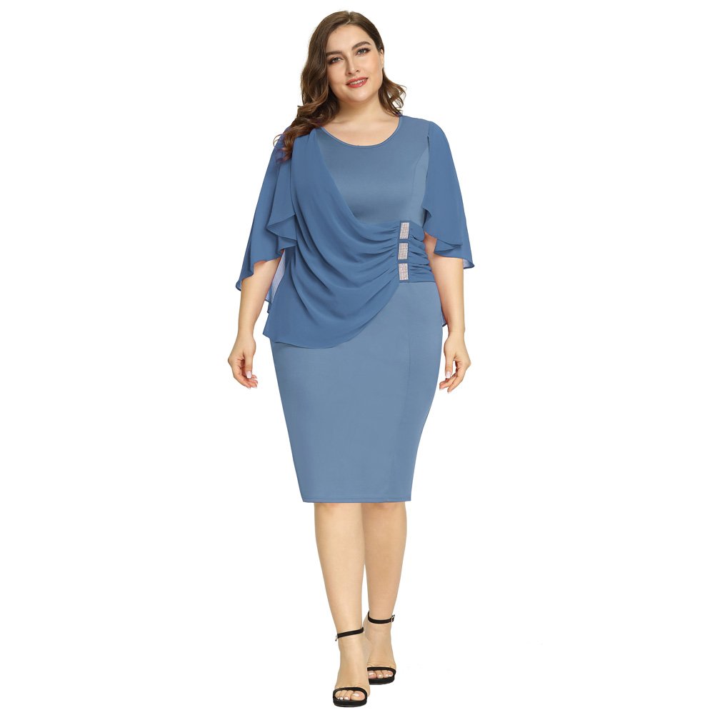 Oem Women's Overlay Sleeveless Crew Neck Hips-wrapped dress Ladies Solid Color Chiffon Plus Size Casual Dress