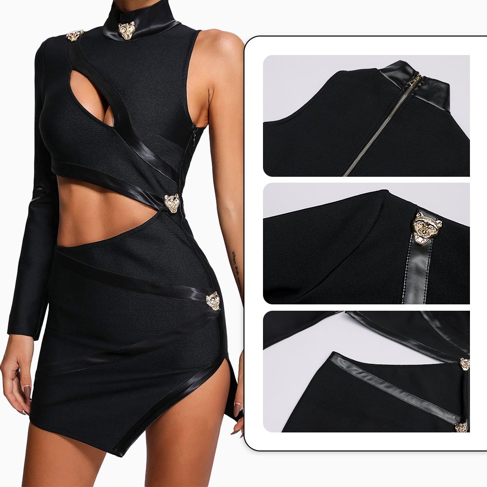 New Fashion Design Dress 2023 Black Mini Cut Out Dresses Hollow Out One Shoulder Women Club Party